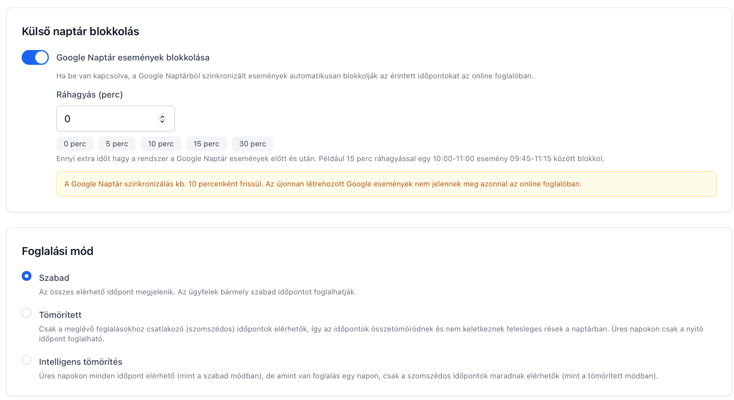 Online foglalás optimalizálás - Google naptár blokkoolás és Foglalási módok beállítás felület a PetMeticben